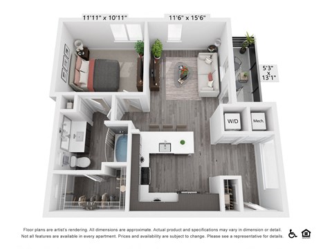 a 1 bedroom floorplan is shown in this image